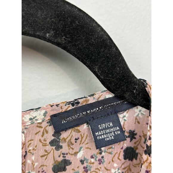 American Eagle Top Womens Small Pink Floral Cold‎ Shoulder Blouse Boho Sheer - Picture 4 of 7